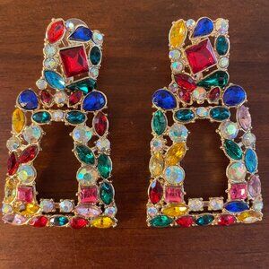 Colorful Statement Square Rhinestone Earrings